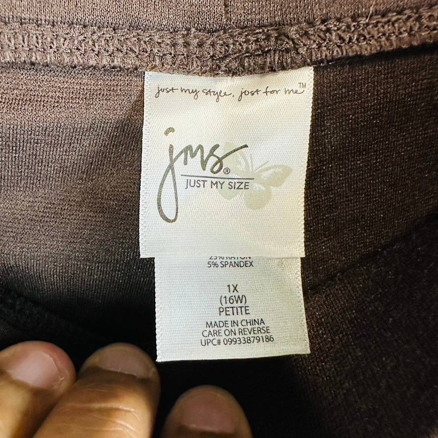 New Just My Size Womans 1x Petite Pants Stretch Pull On Brown Bootcut Nwt — image 7 of 8